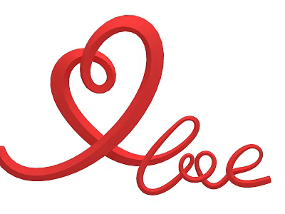 Modern Artistic Red Heart Shape Design With Love Text Decoration Elements 3d model