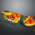 Colorful Commercial Fruit Display Trays with Bananas Oranges and Berries for Catering Services