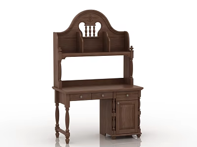 Classic Wooden Desk With Carved Legs Top Shelf Drawers And Cabinet 3d model