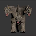 Three Headed Dinosaur Game and Movie Character With Textured Skin and Spiked Back