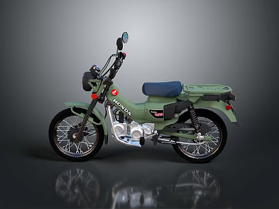Classic Green Honda Motorcycle With Blue Seat And Rear Luggage Rack 3d model