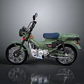 Classic Green Honda Motorcycle With Blue Seat And Rear Luggage Rack