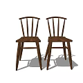 Two Rustic Wooden Dining Chairs With Slatted Backrest And Solid Wood Legs