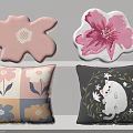 Flower Shaped and Floral Pattern Decorative Pillows with Animal and Leaf Designs