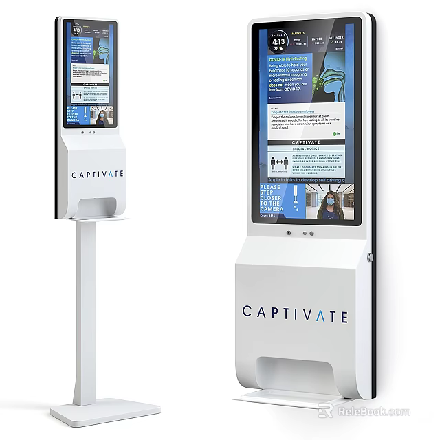 Public facility digital information display kiosk with standalone interactive screen and user interface 3d model 