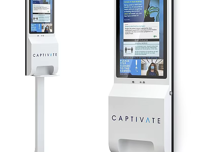 Public facility digital information display kiosk with standalone interactive screen and user interface 3d model