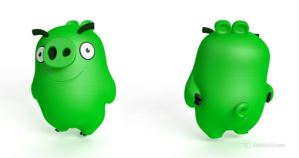 Green Cartoon Pig Toy With Smiling Face Front And Back Views 3d model 