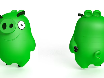 Green Cartoon Pig Toy With Smiling Face Front And Back Views 3d model