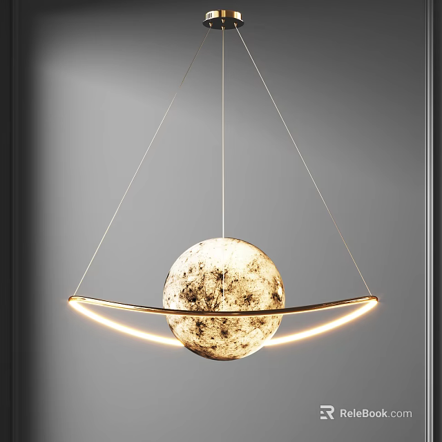 Modern Moon Shaped Chandelier With Ring Structure And Textured Surface 3d model