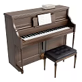 Elegant Brown Piano With Black Stool Sheet Music And Books On Top