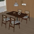 Modern Wooden Dining Table Set With Four Chairs And Pendant Light In Minimalist Interior