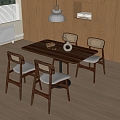 Quiet Wind Dining Table and Chair Solid Wood Dining Table and Chair Chandelier 3d model