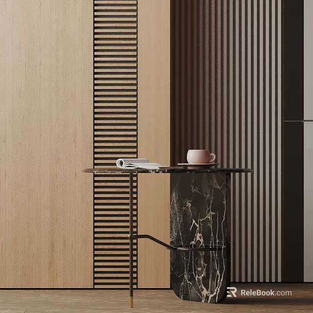 Modern Side Table With Marble Top And Metal Frame Holding Coffee Cup And Magazine 3d model 