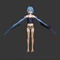 3D Fantasy Character With Blue Hair Blue Winged Arms Scaly Legs And Clawed Feet