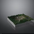 Detailed 3D Topographic Terrain Model With Mountain Green Vegetation And Lake