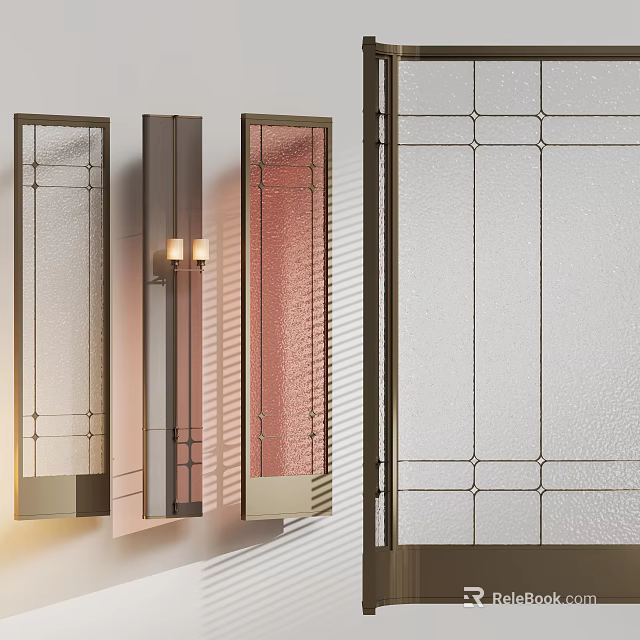 Modern Interior Decorative Screen With Textured Glass And Metal Geometric Frame 3d model 