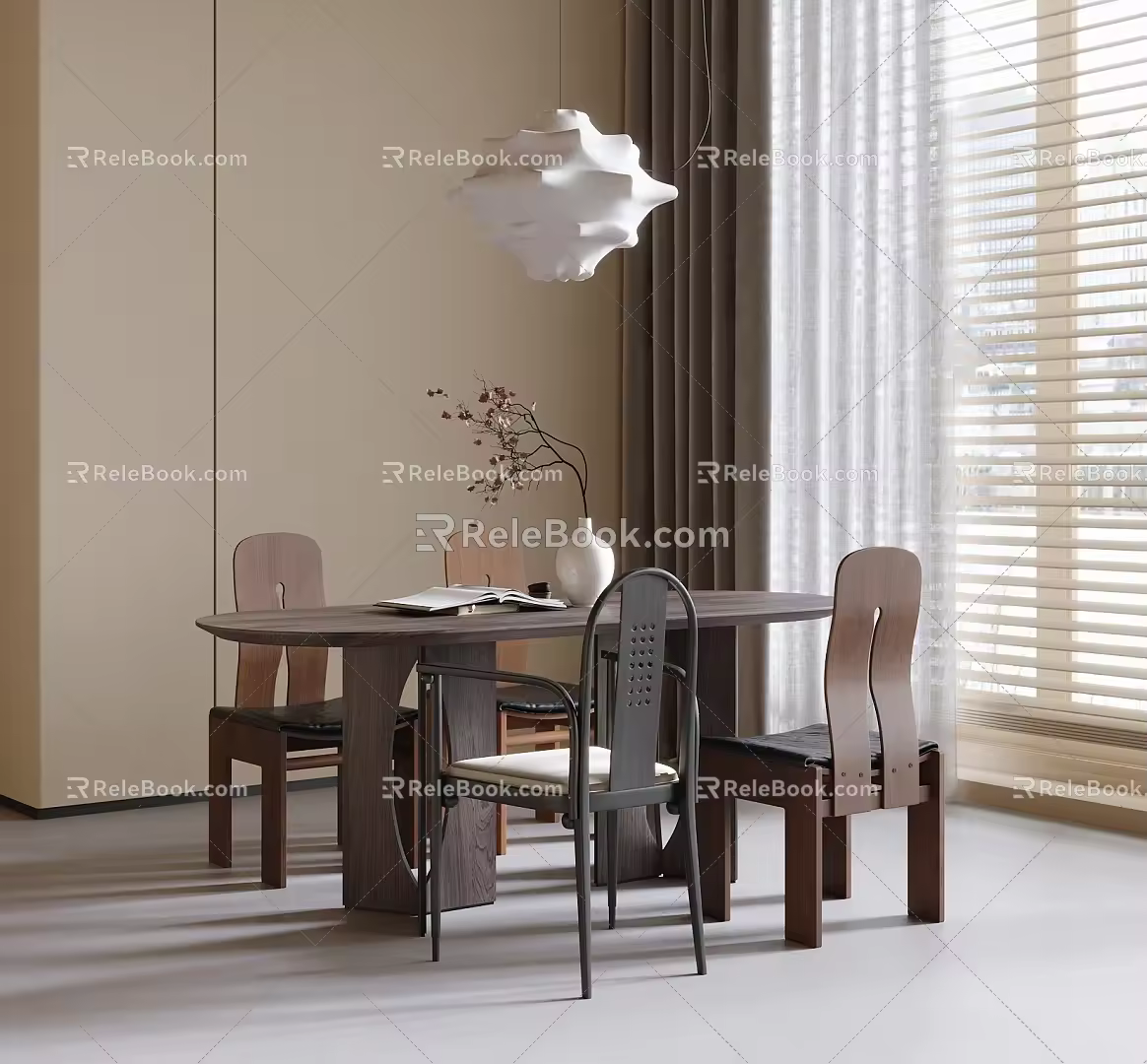 Dining Table and Chair Combination Dining Chair Dining Table Chandelier 3d model