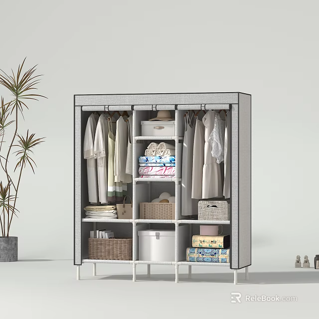 Practical Clothes Rack in Wardrobe with Hanging Clothes Storage Baskets Drawers and Boxes 3d model 