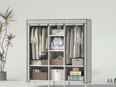 Practical Clothes Rack in Wardrobe with Hanging Clothes Storage Baskets Drawers and Boxes 3d model