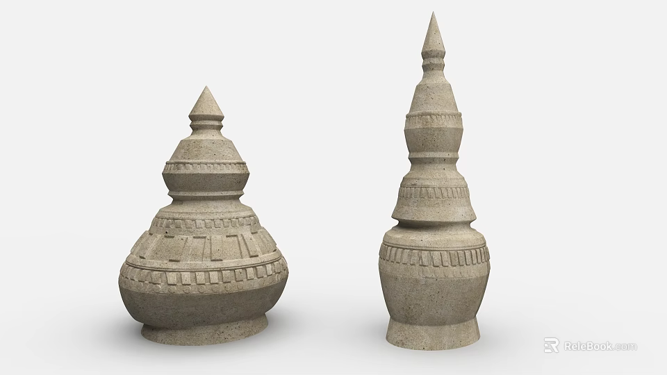 Ancient Architecture Stone Decorative Elements With Carved Patterns And Tiered Design 3d model 