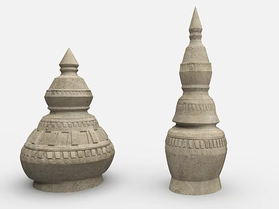 Ancient Architecture Stone Decorative Elements With Carved Patterns And Tiered Design 3d model