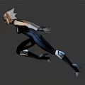 3D Rendered Game and Movie Character With White Horned Hair In Tight Fitting Suit And Dynamic Running Pose