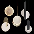 Modern Circular Pendant Lights In Black White Beige With Marble Texture And Metal Frame