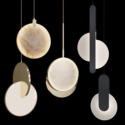 Modern Circular Pendant Lights In Black White Beige With Marble Texture And Metal Frame 3d model