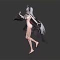 Game Anime Character With White Hair Black Dress Red Accents Dynamic Pose