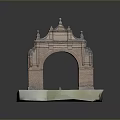 Scenic Winter Landscape Featuring Red Brick Arch With Decorative Top Details And Snow