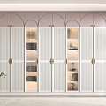 Elegant Modern Wardrobe With Sliding Glass Doors Gold Handles LED Lighting And Pink Backdrop