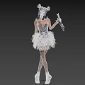 Woman With Pigtails And Makeup In Dark Tulle Dress Holding Bloody Knife And Boots