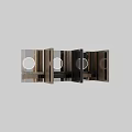 Modern Luxury Bathroom Vanity With Circular Mirror Marble Countertop And Wooden Texture Lighting