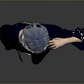 Blue Haired Character Wearing Dark Blue Kimono With Black Top Shorts And Animal Prints