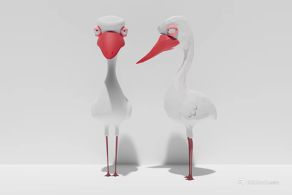 Decorative Bird Ornament Set with White Bodies Red Beaks Legs for Modern Minimalist Home Decor 3d model 