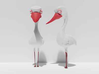 Decorative Bird Ornament Set with White Bodies Red Beaks Legs for Modern Minimalist Home Decor 3d model