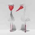 Decorative Bird Ornament Set with White Bodies Red Beaks Legs for Modern Minimalist Home Decor