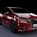 Red Honda Minivan Exterior Design With Shiny Body And Black Wheels