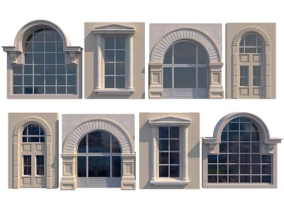 Various Architectural Window Designs With Decorative Frames And Different Styles 3d model