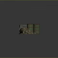 Wooden Box Covered With Gray Cloth Near Green Barrels Red Rims And Camouflage Cloth