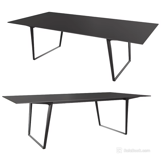Black Modern Dining Table With Sleek Metal Frame And Minimalist Design 3d model