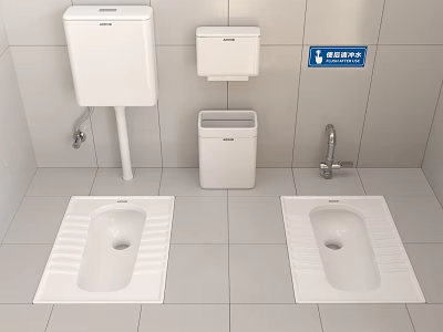 Modern Bathroom Combination With Squat Toilets Toilet Tank Trash Bin Tissue Holder And Faucet 3d model