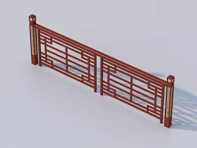 Classic Chinese Decorative Railing with Intricate Patterned Panels and Ornate Details 3d model