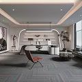 Modern Office Interior With Spacious Layout Large Windows Sofa Green Plant And Artwork
