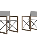 Foldable Outdoor Chairs With Wooden Frame And Gray Fabric Seats Set of Two