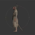 Bald Mystical Figure With Halo Tattered Robe Necklace And Barefoot Appearance