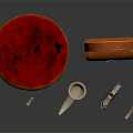 Leather Drum Shaped Case And Handbag With Decorative Ivory Like Ornaments