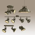 Stylish Modern Metallic Lighting Combination With Ceiling Pendant Track And Spotlights