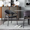 Modern Dining Table Set With Round Table Leather Chairs And Hanging Pendant Light 3d model