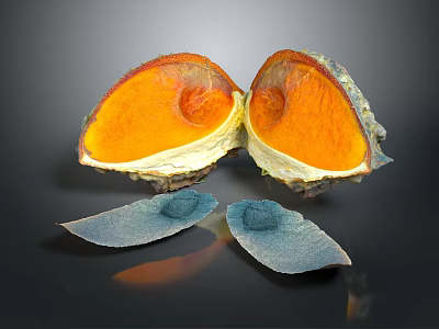 Split Exotic Fruit With Vibrant Orange Interior And Blue Outer Layers 3d model